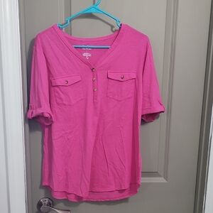 Croft & Barrow Pink Buttoned Polo Blouse